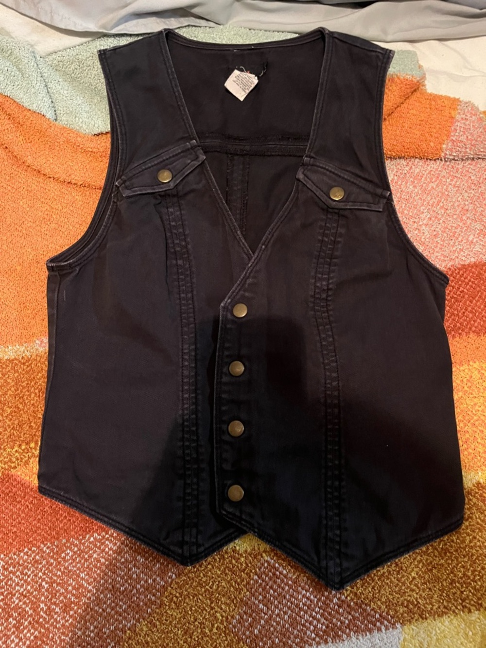 Lux Black Button-Front Denim Vest